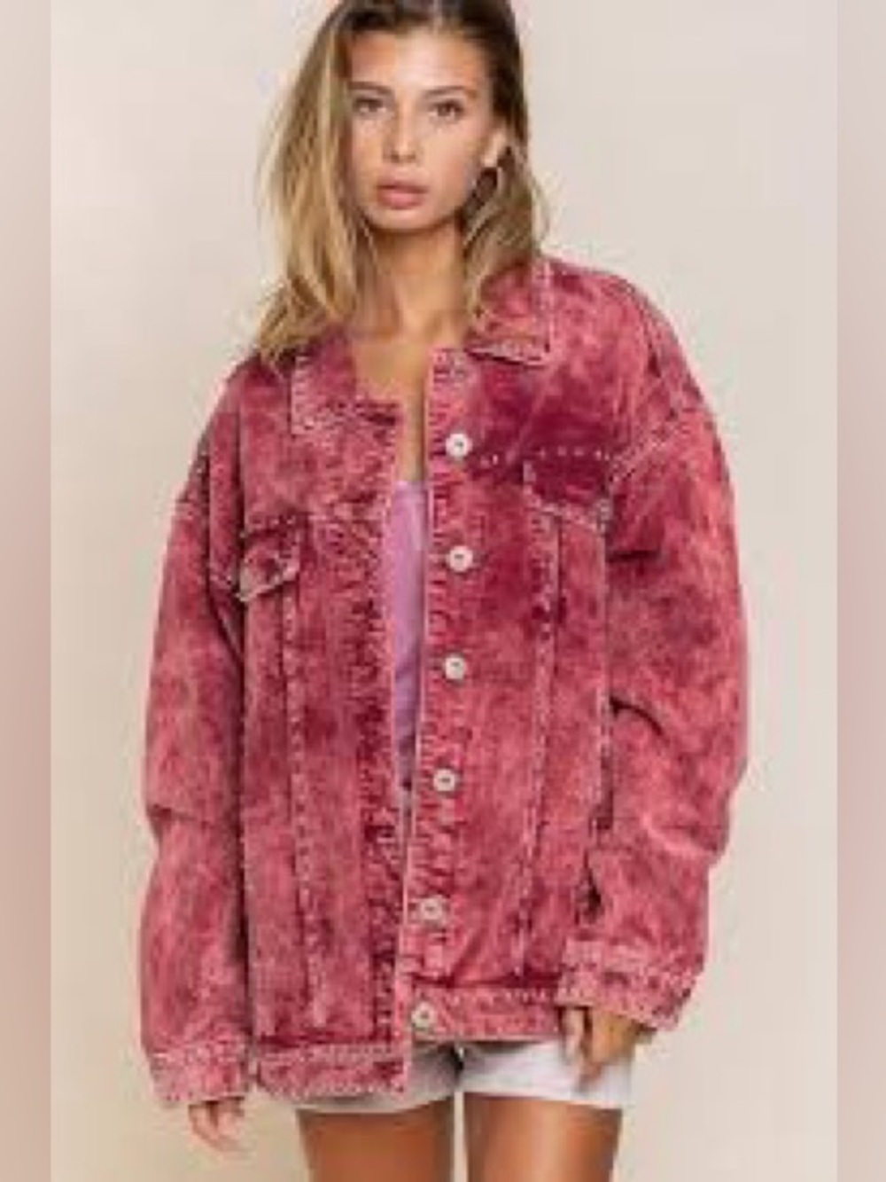 POL Studded Corduroy Jacket Women Large Berry Pink Rodeo Boho Western Cotton
